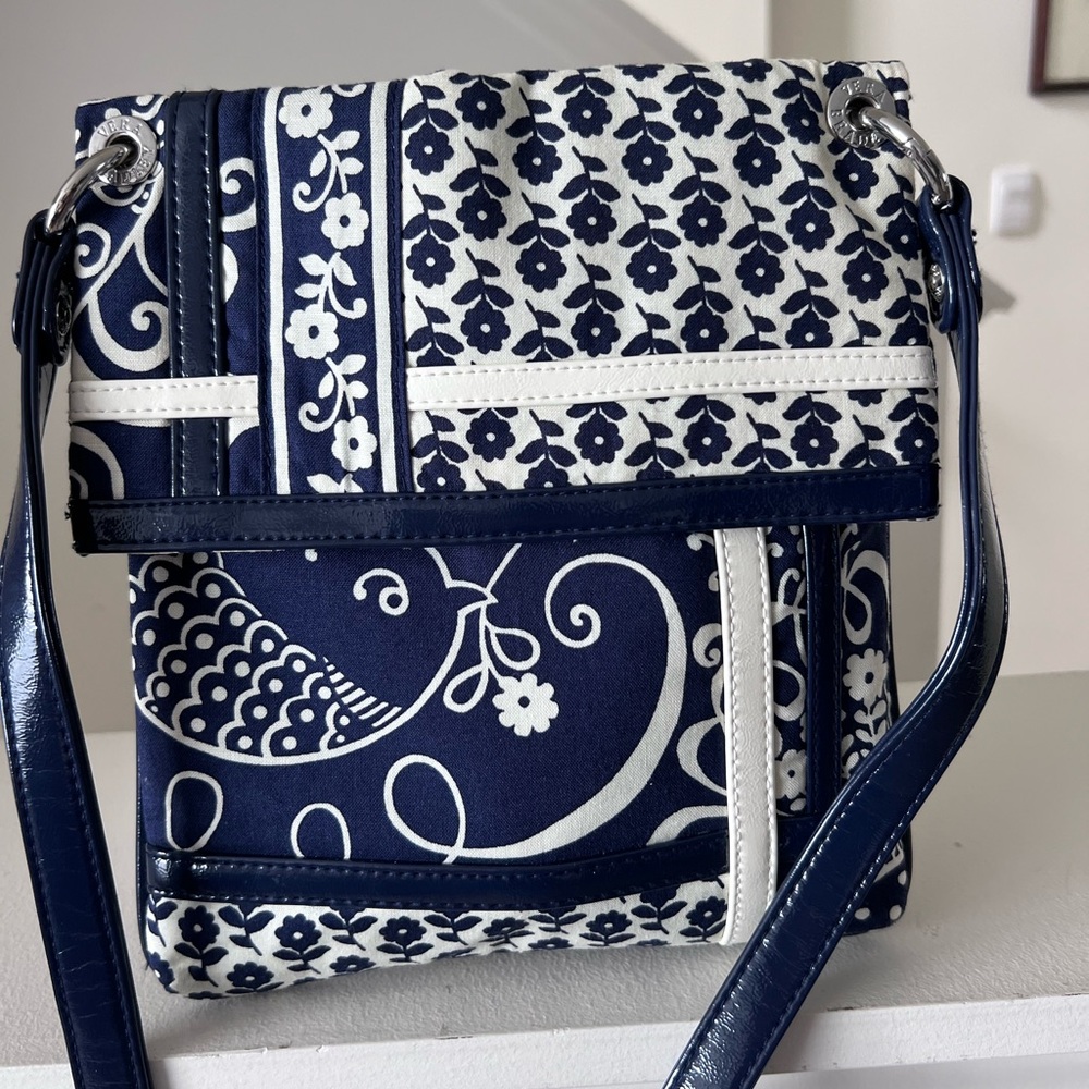 Vera Bradley Navy and White Floral Scroll Crossbody